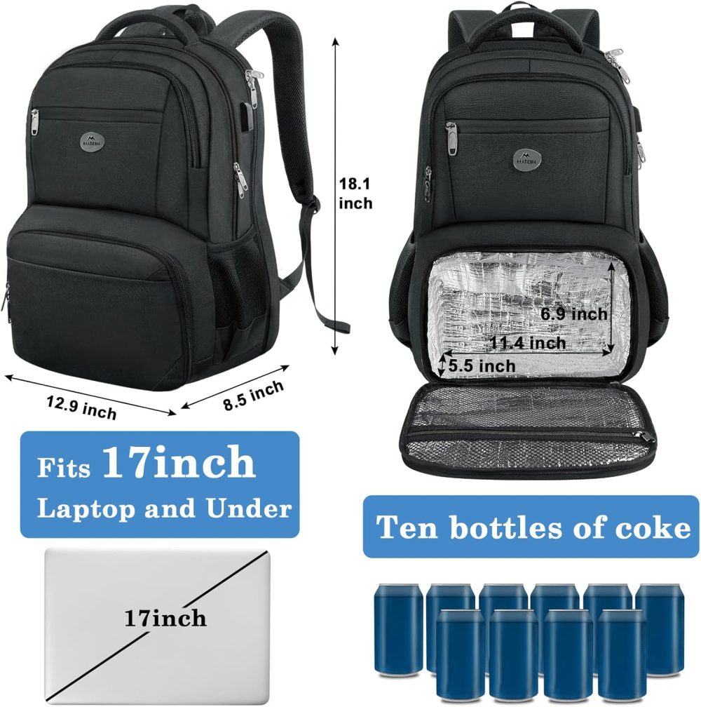 MATEIN 17 Inch Laptop Backpack, TSA Large Travel Backpack with Lunch Box, Anti-Theft Work Business Carry On with USB Port, Water Resistant Sturdy College Computer Backpack for Men Women - Image 4