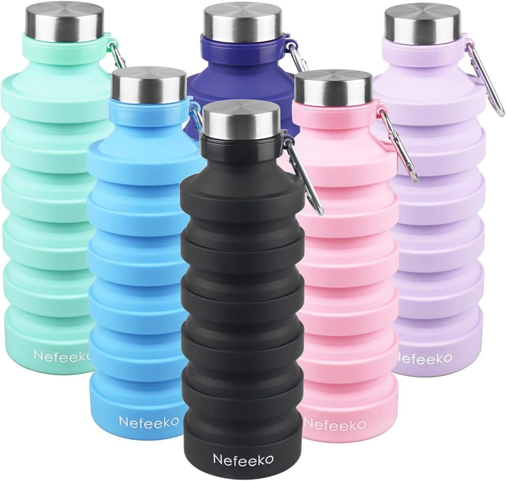 Nefeeko Collapsible Water Bottle, Reuseable BPA Free Silicone Foldable Water Bottles for Travel Gym Camping Hiking, Portable Leak Proof Sports Water Bottle with Carabiner - Image 7