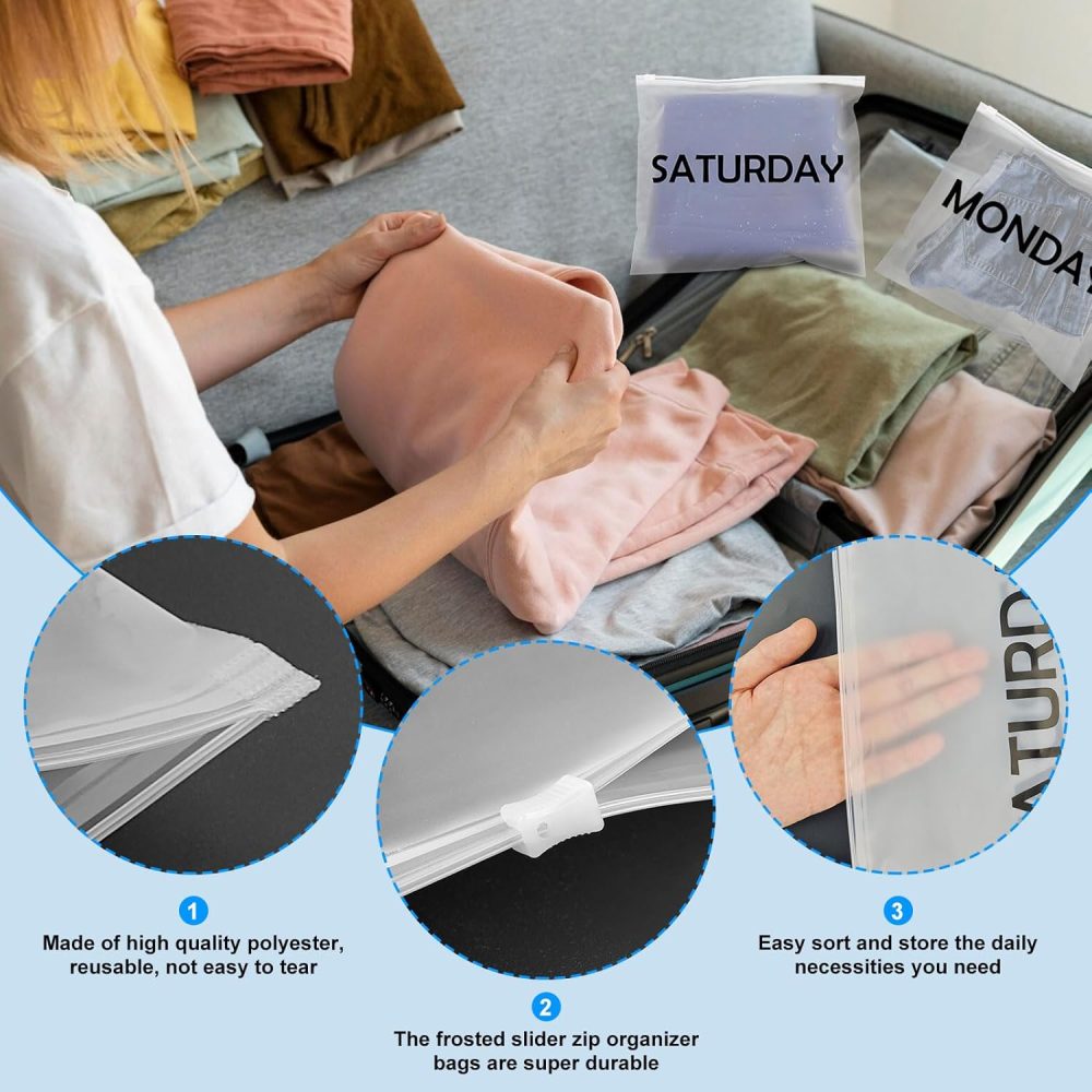 Packing Cubes Days of the Week,6Pcs Friday Frosted Travel Organizer Pouches Packing Cubes Packing Organizers Days of Week Travel Pouches for Suitcase Vacations Home Storage and Organizing Bag - Image 4